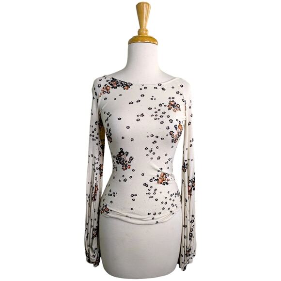 Free People To The Tropics Blouson Top Small Floral Puff Sleeve Boho Cottagecore - Picture 1 of 12